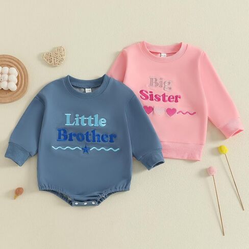 GOOCHEER Big Sister Little Brother Matching Outfit Newborn Baby Boy Long Sleeve Romper Toddler Girl Pullover Sweatshirt Top in Saudi Arabia