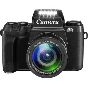 كاميرا رقمية PUSOKEI 4K، كاميرا DSLR مع مستشعر CMOS بدقة 13 ميجابكسل، كاميرات تسجيل فيديو واي فاي بدقة 64 ميجابكسل مع عدسة مزدوجة 4 بوصات، تكبير رقمي 16X، تركيز تلقائي، ملء الضوء، للمبتدئين in Kuwait