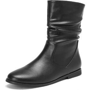 أحذية طويلة للكاحل باللون الأسود للنساء أحذية واسعة الساق للنساء بكعب منخفض وسحاب متوسط ​​الساق in Kuwait