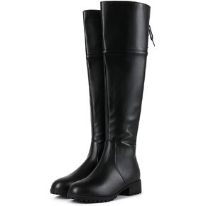 إمرأة أحذية عالية في الركبة جولة اصبع القدم منصة كتلة مكتنزة كعب أحذية للنساء مريحة كعب منخفض الجانب سستة المرأة ركوب أحذية طويلة in Kuwait