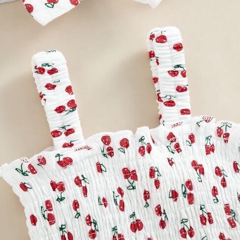 بدلة قطعة واحدة صيفية للفتيات حديثي الولادة مطبوعة من قطعة واحدة بحزام كشكش بذلة من القطن مع عصابة رأس in Kuwait