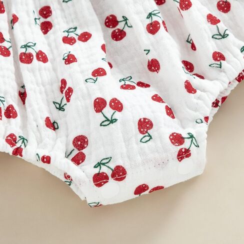 بدلة قطعة واحدة صيفية للفتيات حديثي الولادة مطبوعة من قطعة واحدة بحزام كشكش بذلة من القطن مع عصابة رأس in Kuwait