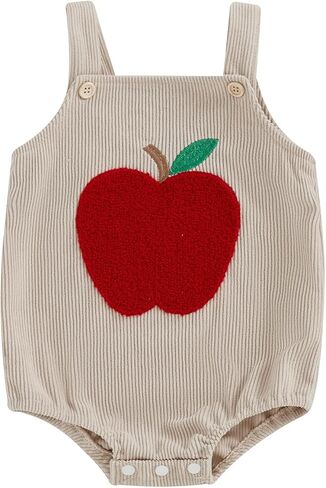 Newborn Baby Overalls Ladybug/Bee/Mushroom/Apple Embroidery Corduroy Sleeveless Bodysuit Animal Romper Overalls in Saudi Arabia