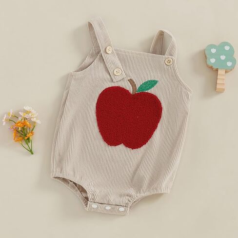 Newborn Baby Overalls Ladybug/Bee/Mushroom/Apple Embroidery Corduroy Sleeveless Bodysuit Animal Romper Overalls in Saudi Arabia