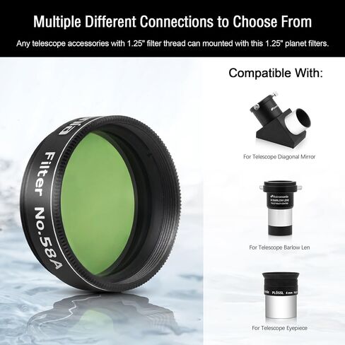 Astromania 1.25" Color/Planetary Filter - #58A Dark Green - Bundle with - 1.25" Moon Filter ND96-0.9&Planetary #80A Blue in Saudi Arabia