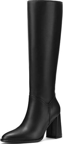 Women's Knee High Boots Chunky Heel Pointed Toe Tall Boots for Women Side Zipper Long Boots in Kuwait