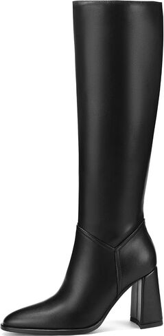 Women's Knee High Boots Chunky Heel Pointed Toe Tall Boots for Women Side Zipper Long Boots in Kuwait