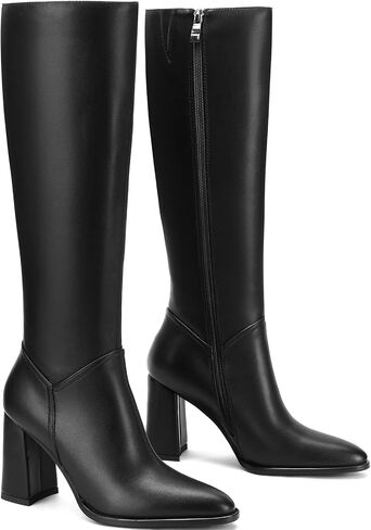 Women's Knee High Boots Chunky Heel Pointed Toe Tall Boots for Women Side Zipper Long Boots in Kuwait