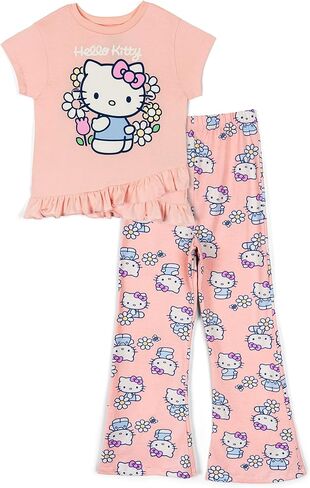 طقم تي شيرت وبنطال ضيق للفتيات من Hello Kitty مقاسات من الأطفال الصغار إلى الأطفال الكبار (4T - 14-16) in Kuwait