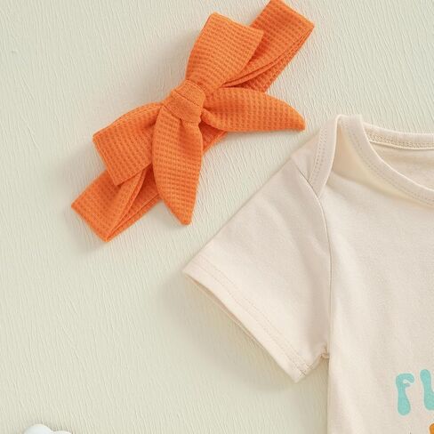 Newborn Half Way To One Baby Girl Outfit Short Sleeve Romper T Shirt Ribbed Knit Flare Pants Headband Set 3Pcs Summer in Saudi Arabia