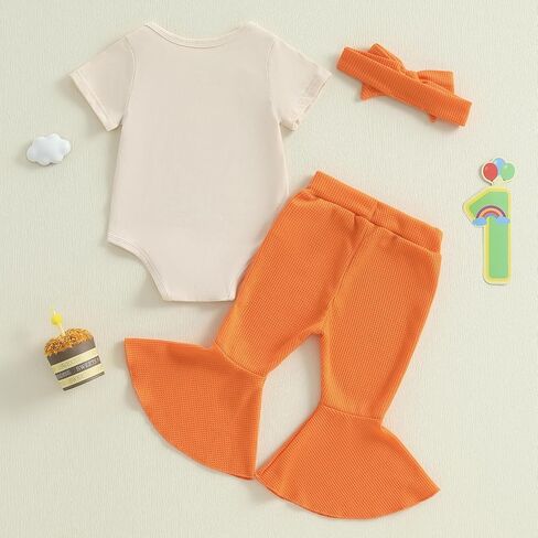 Newborn Half Way To One Baby Girl Outfit Short Sleeve Romper T Shirt Ribbed Knit Flare Pants Headband Set 3Pcs Summer in Saudi Arabia