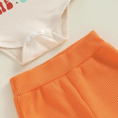 Newborn Half Way To One Baby Girl Outfit Short Sleeve Romper T Shirt Ribbed Knit Flare Pants Headband Set 3Pcs Summer in Saudi Arabia