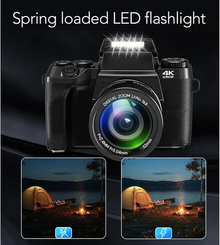 PUSOKEI 4K Digital Camera, DSLR Camera with 13MP CMOS Sensor, 64MP WiFi Vlogging Cameras with 4", Dual Lens, 16X Digital Zoom, Autofocus, Fill Light, for Beginner in Saudi Arabia