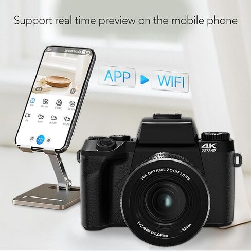 PUSOKEI 4K Digital Camera, DSLR Camera with 13MP CMOS Sensor, 64MP WiFi Vlogging Cameras with 4", Dual Lens, 16X Digital Zoom, Autofocus, Fill Light, for Beginner in Saudi Arabia