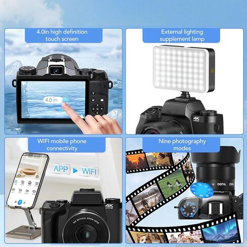 PUSOKEI 4K Digital Camera, DSLR Camera with 13MP CMOS Sensor, 64MP WiFi Vlogging Cameras with 4", Dual Lens, 16X Digital Zoom, Autofocus, Fill Light, for Beginner in Saudi Arabia