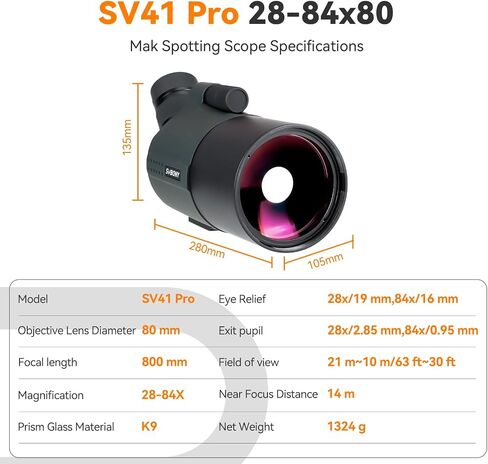 SVBONY SV41Pro MAK 28-84x80 Spotting Scope with Finderscope, for Astronomy | Target Shooting, Dual Focus, Rapid Target Acquisition,Spotting Scopes for Adults, 800mm Focal Length, Maksutov Spotter Scope in Saudi Arabia