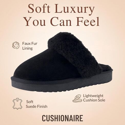 شبشب نسائي من CUSHIONAIRE Hush Cozy مع بطانة من الفرو الصناعي - شباشب منزلية مريحة سهلة الارتداء للنساء في الداخل والخارج in Kuwait