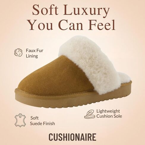 شبشب نسائي من CUSHIONAIRE Hush Cozy مع بطانة من الفرو الصناعي - شباشب منزلية مريحة سهلة الارتداء للنساء في الداخل والخارج in Kuwait