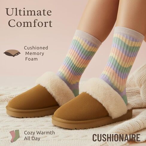 شبشب نسائي من CUSHIONAIRE Hush Cozy مع بطانة من الفرو الصناعي - شباشب منزلية مريحة سهلة الارتداء للنساء في الداخل والخارج in Kuwait