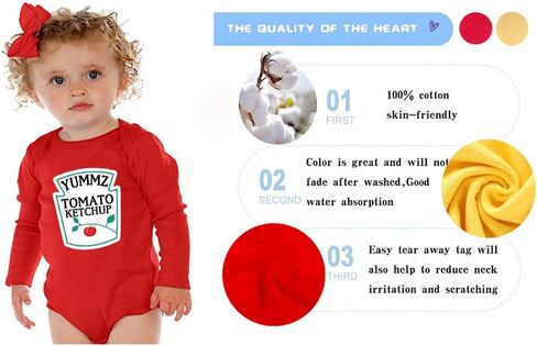 Cotton Long Sleeve Ketchup and Mustard Set Bodysuits Twins Halloween Outfit One Piece Cute Funny in Saudi Arabia