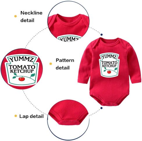 Cotton Long Sleeve Ketchup and Mustard Set Bodysuits Twins Halloween Outfit One Piece Cute Funny in Saudi Arabia