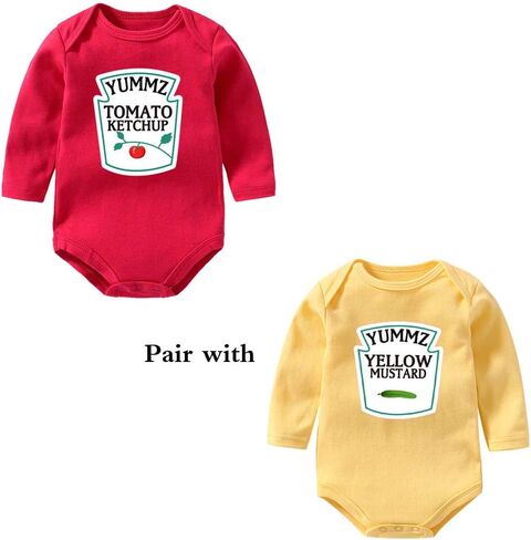 Cotton Long Sleeve Ketchup and Mustard Set Bodysuits Twins Halloween Outfit One Piece Cute Funny in Saudi Arabia