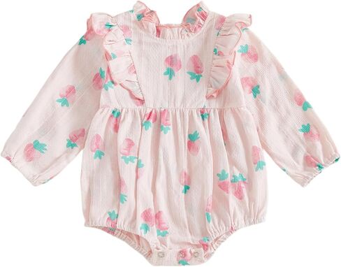 Baby Girl Long Sleeve Romper Fall Newborn Outfit Linen Romper Ruffle Jumpsuit Floral Bodysuit Infant Winter Clothes in Kuwait