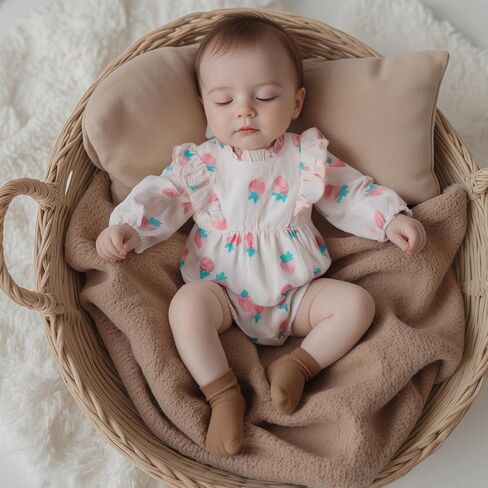 Baby Girl Long Sleeve Romper Fall Newborn Outfit Linen Romper Ruffle Jumpsuit Floral Bodysuit Infant Winter Clothes in Kuwait