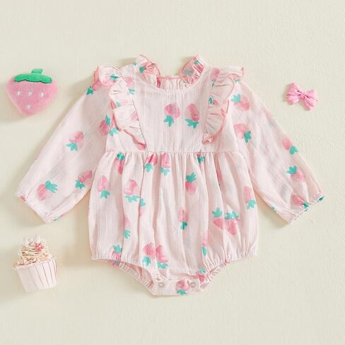Baby Girl Long Sleeve Romper Fall Newborn Outfit Linen Romper Ruffle Jumpsuit Floral Bodysuit Infant Winter Clothes in Kuwait