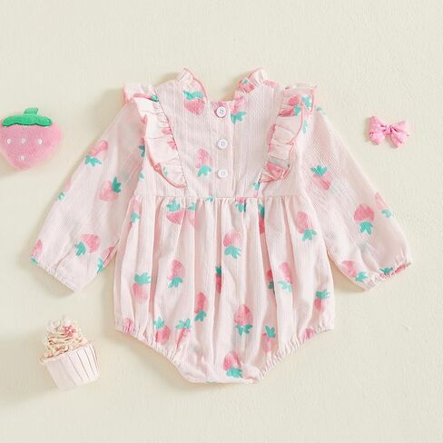 Baby Girl Long Sleeve Romper Fall Newborn Outfit Linen Romper Ruffle Jumpsuit Floral Bodysuit Infant Winter Clothes in Kuwait