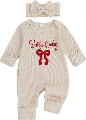 My First Christmas Baby Girl Outfit Newborn Santa Romper Waffled Jumpsuit Cute One Piece Onesie Infant Xmas Clothes in Kuwait