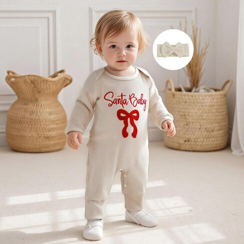 My First Christmas Baby Girl Outfit Newborn Santa Romper Waffled Jumpsuit Cute One Piece Onesie Infant Xmas Clothes in Kuwait