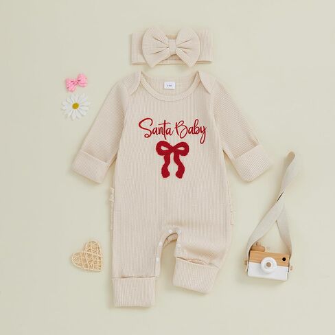 My First Christmas Baby Girl Outfit Newborn Santa Romper Waffled Jumpsuit Cute One Piece Onesie Infant Xmas Clothes in Kuwait