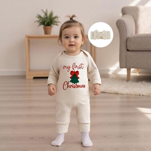 My First Christmas Baby Girl Outfit Newborn Santa Romper Waffled Jumpsuit Cute One Piece Onesie Infant Xmas Clothes in Saudi Arabia