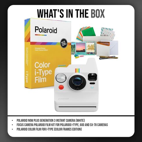 Polaroid Now Plus Generation 3 Instant Camera with Two-Lens Autofocus System and Manual Mode (White) Bundle with Polaroid Film Kit and Color Film for I-Type (Color Frames Edition) (3 Items) in Saudi Arabia