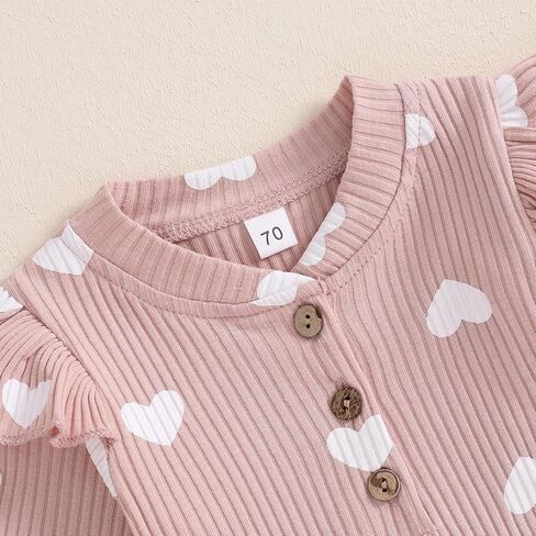 MBMSHEGH Newborn Baby Girls Jumpsuit with 3D Bow Ear Hat Set Heart Print Long Sleeve Romper 2Pcs Fall Outfit Clothes Set in Kuwait