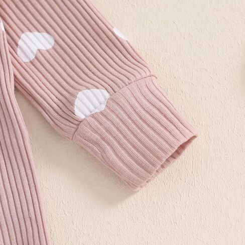 MBMSHEGH Newborn Baby Girls Jumpsuit with 3D Bow Ear Hat Set Heart Print Long Sleeve Romper 2Pcs Fall Outfit Clothes Set in Kuwait