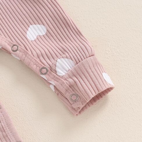 MBMSHEGH Newborn Baby Girls Jumpsuit with 3D Bow Ear Hat Set Heart Print Long Sleeve Romper 2Pcs Fall Outfit Clothes Set in Kuwait