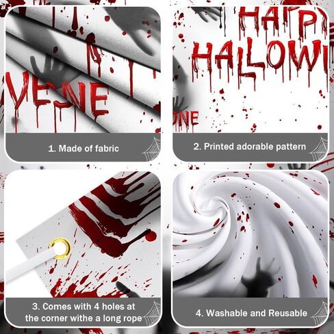 Happy Halloween Banner Large Scary Halloween Party Background Decorations Backdrop Bloody Hands Banner Halloween Decor Photo Props 70.8x78.7 in Saudi Arabia