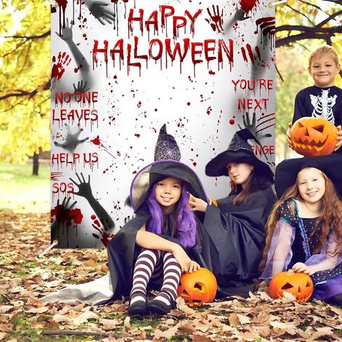 Happy Halloween Banner Large Scary Halloween Party Background Decorations Backdrop Bloody Hands Banner Halloween Decor Photo Props 70.8x78.7 in Saudi Arabia