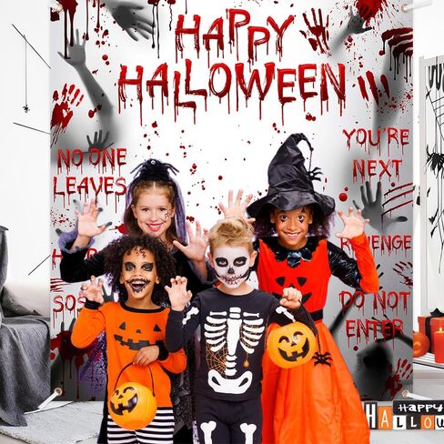 Happy Halloween Banner Large Scary Halloween Party Background Decorations Backdrop Bloody Hands Banner Halloween Decor Photo Props 70.8x78.7 in Saudi Arabia