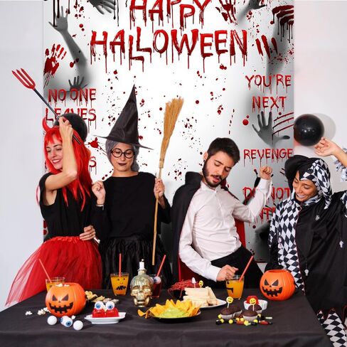 Happy Halloween Banner Large Scary Halloween Party Background Decorations Backdrop Bloody Hands Banner Halloween Decor Photo Props 70.8x78.7 in Saudi Arabia
