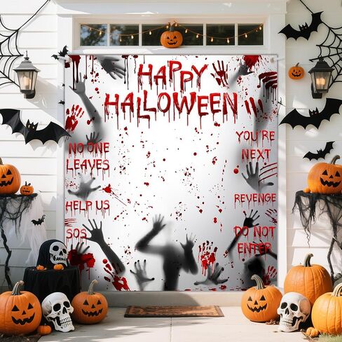 Happy Halloween Banner Large Scary Halloween Party Background Decorations Backdrop Bloody Hands Banner Halloween Decor Photo Props 70.8x78.7 in Saudi Arabia