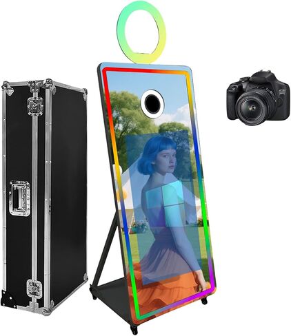 65inch Magic Mirror Photo Booth with Ring Light and 43inch Touch Screen Built-in Mini PC,RGB Light and Sharing for Event Party Wedding Rental (Black, Machine+Camera) in Saudi Arabia