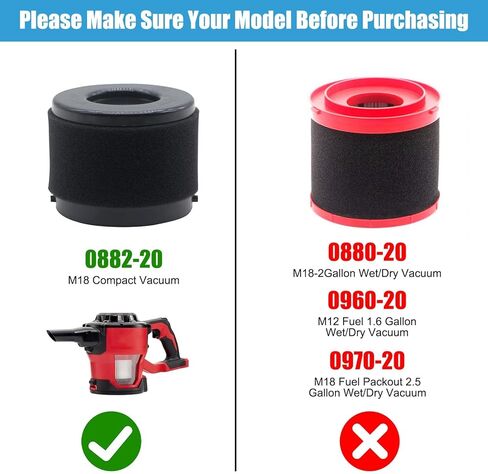 MZY LLC 16PCS 49-90-1951 Vacuum Filters for Milwaukee 49-90-0160, Fit for Milwaukee 0882-20 M18 Compact Vacuum, 5 Hepa Filter+10 Foam Sleeve+1 Brush in Kuwait