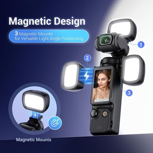 JJC JJC Expansion Adapter & 3Pcs Magnetic Auxiliary Light Set for DJI Osmo Pocket 3 Creator Combo, Rechargeable Mini LED Fill Light with Mount & Storage Bag, for Pocket3 Selfie Vlog Recording in Saudi Arabia