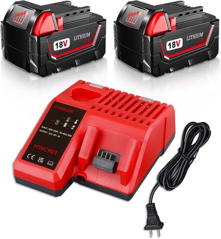 2-Pack 18V 7.0Ah Replacement for Milwaukee 18V Battery and Charger(red) Combo Compatible with Milwaukee Battery 48-11-1865 48-11-1850 48-11-1862 Cordless Power Tools in Saudi Arabia