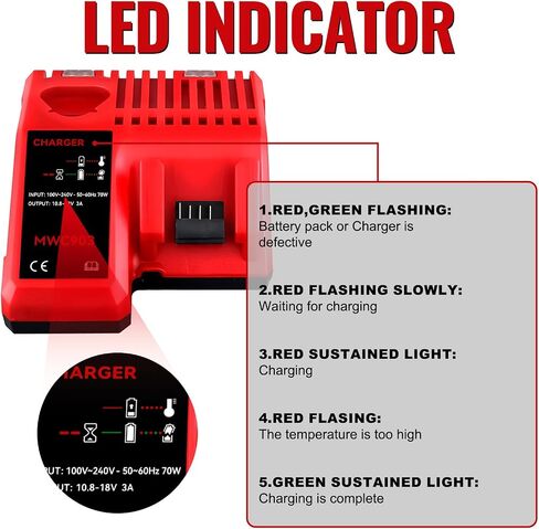 2-Pack 18V 7.0Ah Replacement for Milwaukee 18V Battery and Charger(red) Combo Compatible with Milwaukee Battery 48-11-1865 48-11-1850 48-11-1862 Cordless Power Tools in Saudi Arabia