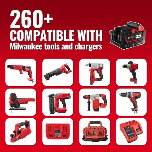 2-Pack 18V 7.0Ah Replacement for Milwaukee 18V Battery and Charger(red) Combo Compatible with Milwaukee Battery 48-11-1865 48-11-1850 48-11-1862 Cordless Power Tools in Saudi Arabia
