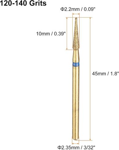 HARFINGTON 8pcs 120-140 Grits Diamond Grinding Bit 1.8mm Tapered Head 2.35mm Shank 15mm Length Titanium Plated Stone Sanding Drill Bits Rotary Tool for Nails Grinding Polishing in Saudi Arabia